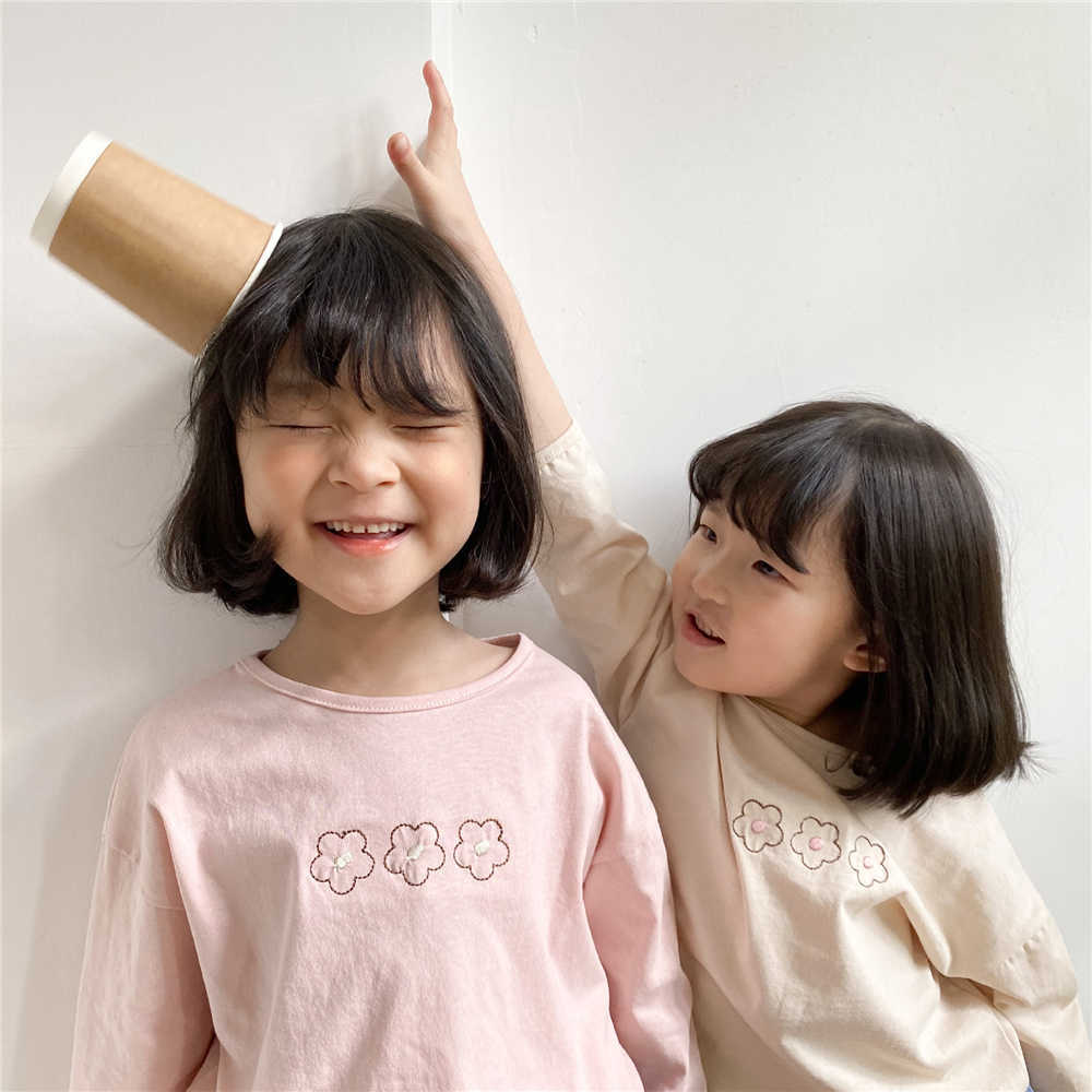 

Spring Baby Girls Long Sleeve Embroidery T shirts Kids Children Cotton Casual All-match Tee Tops 210615, Pink