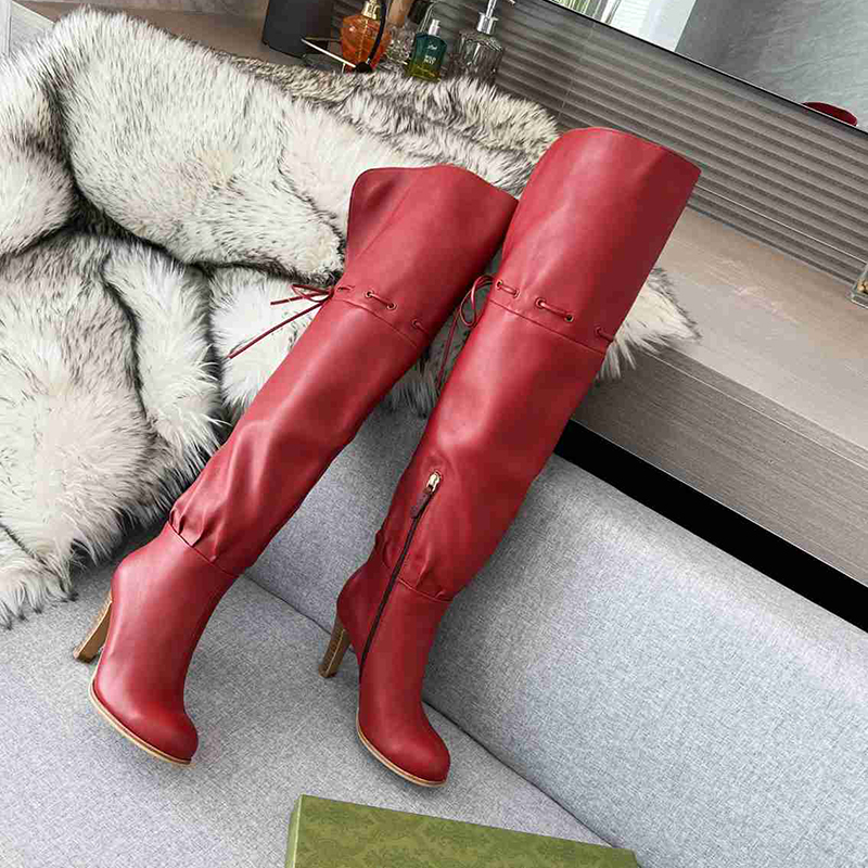 

Designer over the knee boots genuine leather cloth printed solid 8.5cm high heels women long boot lace-up martin shoe size 35-43, 8#