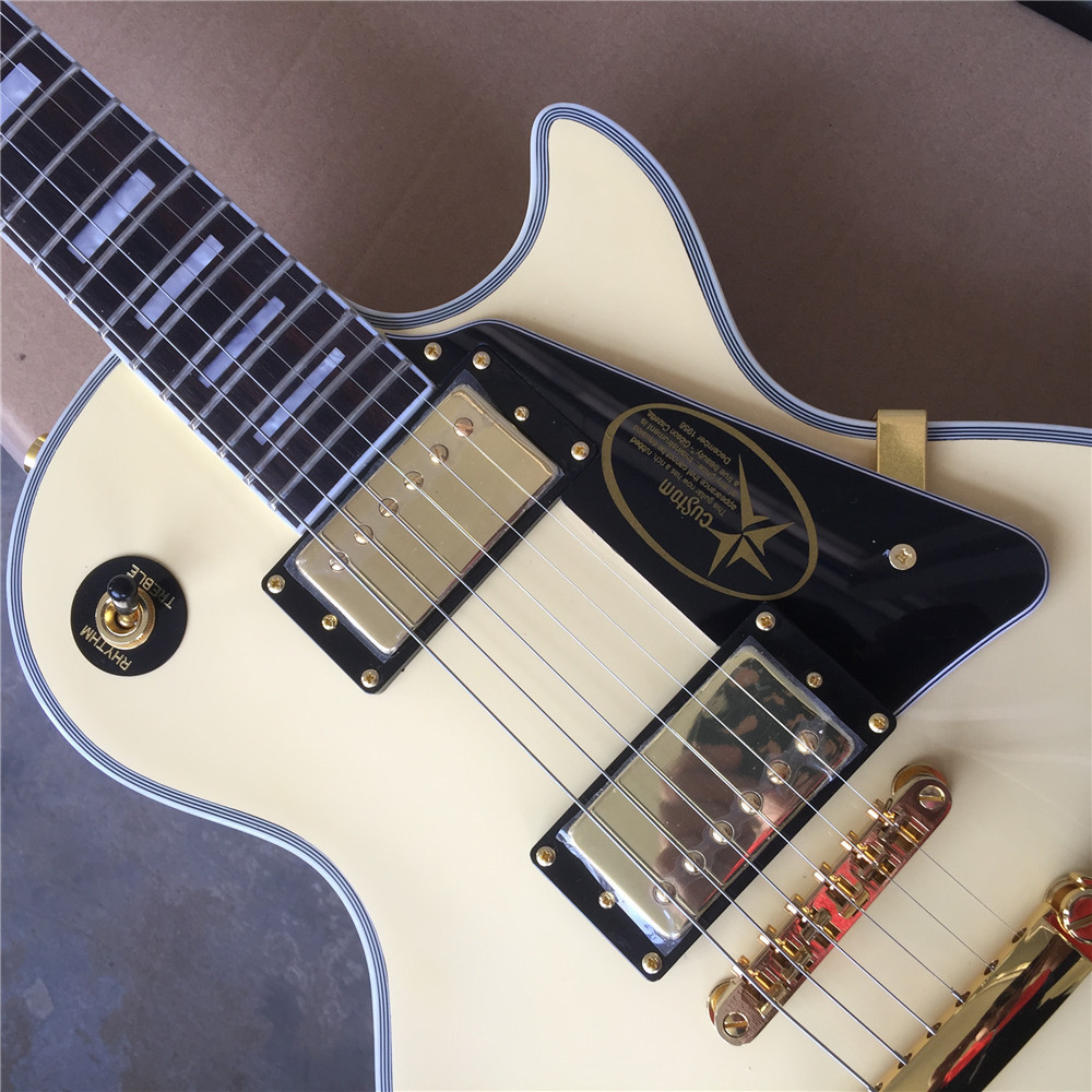 

Custom Electric Guitar White Color Golden Hardware Mahogany Body Rosewood Fingerboard High