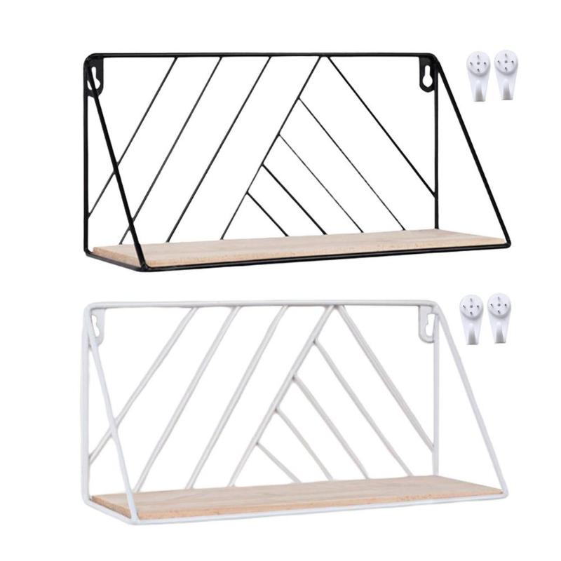 

Hooks & Rails Wall Mounted Storage Rack Iron Floating Display Shelf Wire Wood Organizer For Kitchen Bedroom Living Room Home Decoration Hold