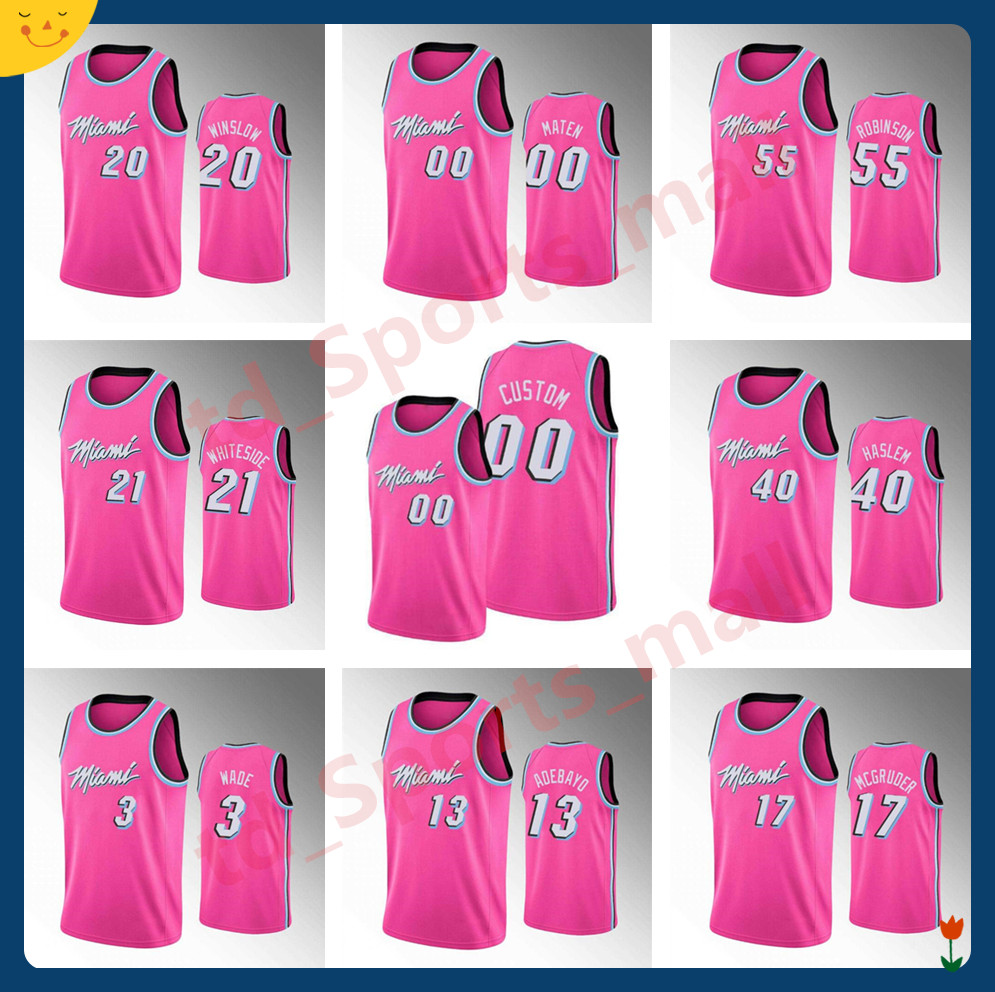 

75th Anniversary Diamond Basketball Jerseys 2021/22 Printed Men Jimmy Butler Bam Ado Tyler Herro Dwyane Wade Earned Pink Custom Jersey, As shown in illustration