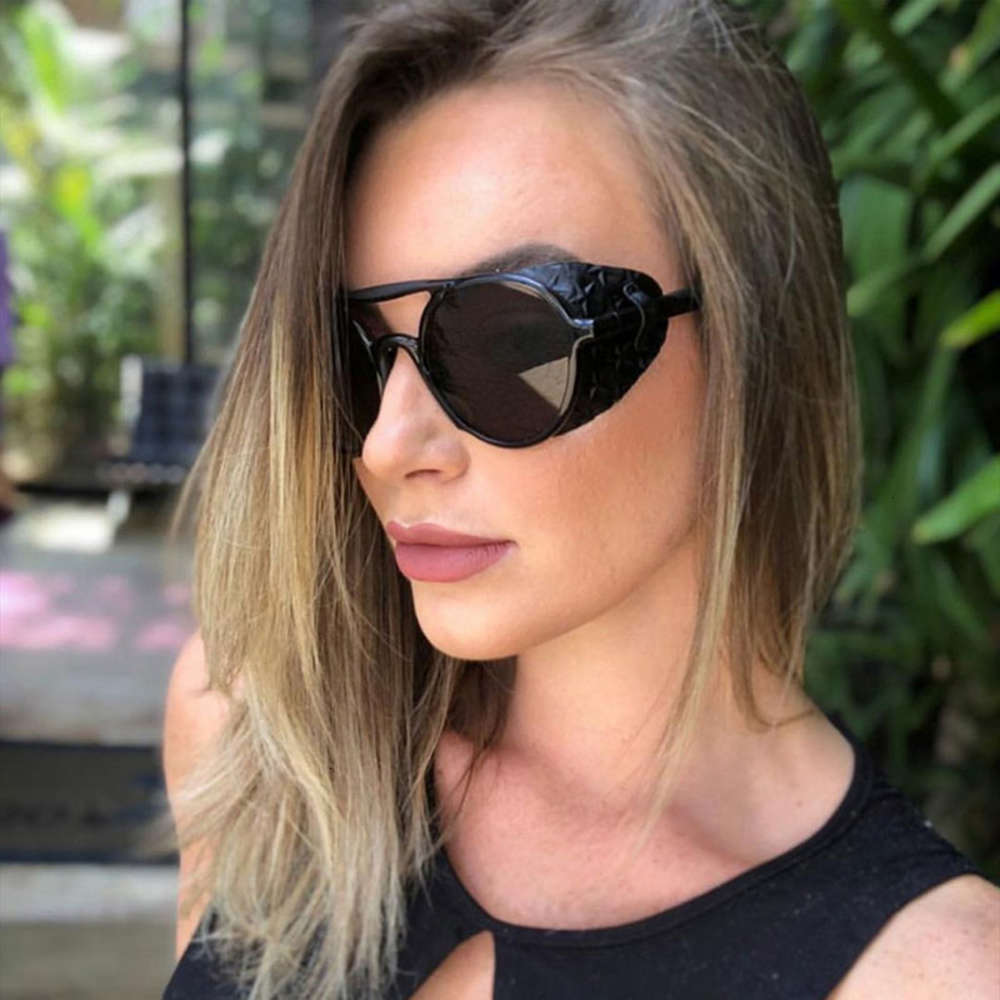 

Highend accessories Sun mens wholale steampunk style sun with leather high quality metal frame stock glass, Black
