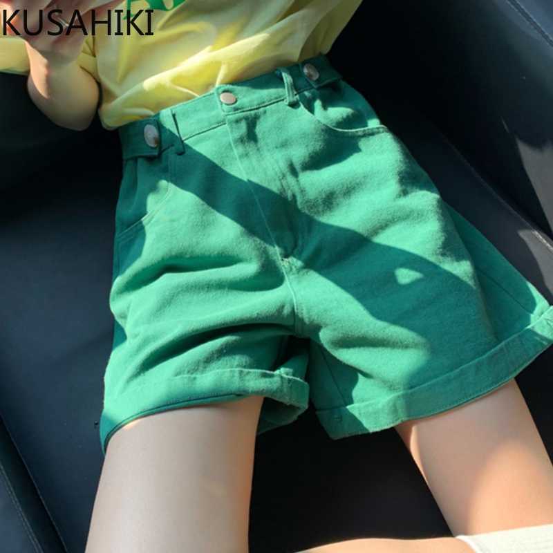 

KUSAHIKI Korean Chic Summer Denim Shorts High Waisted Causal Wide Leg Demin Short Feminimos Fashion Bottoms 6H918 210602, Apricot