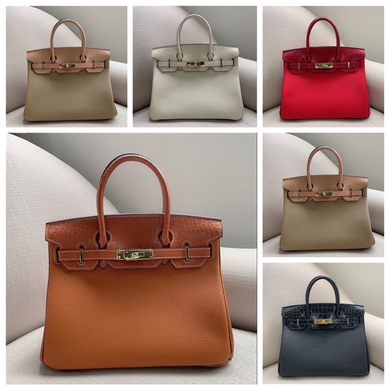 

Designer Luxurys Birkins Handbags Shopping Mall High-quality Custom First Layer Cowhide Litchi Pattern Splicing Crocodile Pattern Platinum