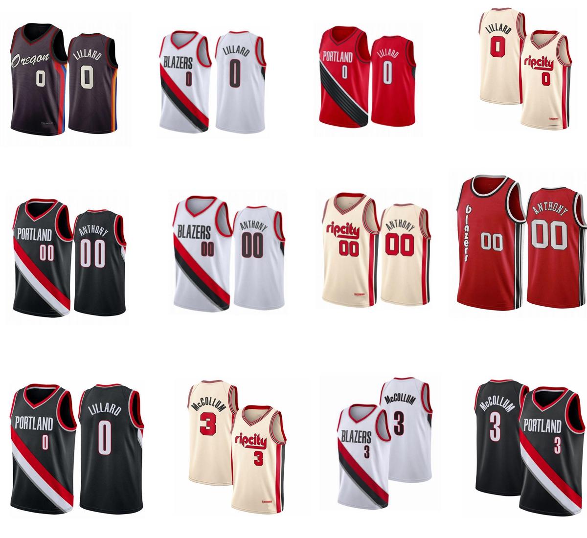 

Men Portland Trail Blazers Damian Lillard Carmelo Anthony C.J. McCollum basketball jerseys; embroidered basketball jersey, Black