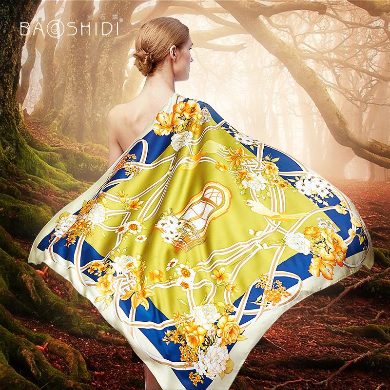 

Scarves [BAOSHIDI]2021 Autumn Arrival, 16m/m 100% Silk Satin Scarf,Fashion Square Women,Floral Pattern Design Infinity Hijab