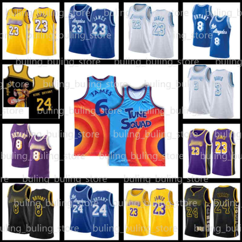 

6 James 23 LeBron Jersey 3 Anthony Tune Squad Davis Movie Los Angeles Lakers Kobe 8 24 BRYANT Basketball black Mamba, Black;red