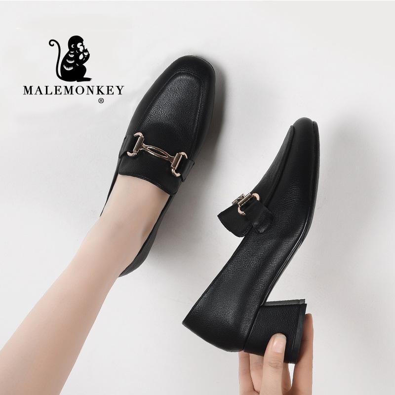 

Women Pumps 2021 Autumn Metal Buckle Comfortable Office Loafers Fashion Ladies Shoes Slip-on Mid Heel Vintage Dress, Black