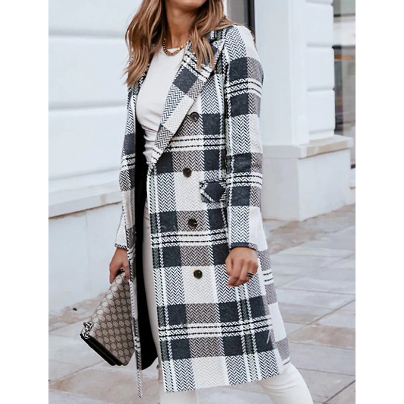 

Women's Coat Daily Fall Winter Long Coat Regular Fit Warm Casual Jacket Long Sleeve Plaid Check Quilted Gray, Black