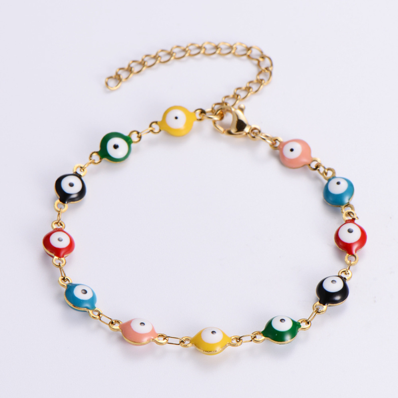 

Multicolor Round Turkish Evil Eye Stainless Steel Chain Bracelet High Quality Women Jewelry