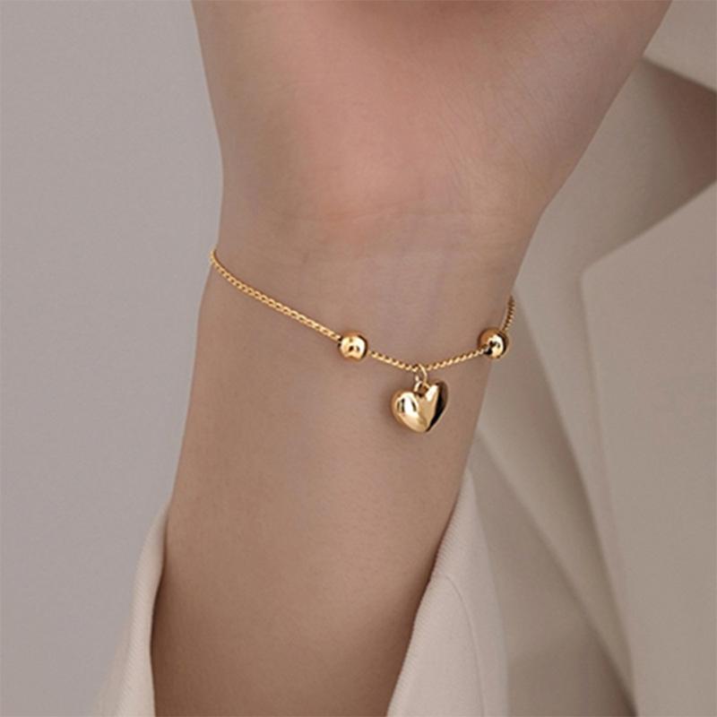 

Charm Bracelets Fashion Kpop Gold Color Heart Pendant Cube Chain Bracelet Women Adjustable Stainless Steel Friendship Jewelry