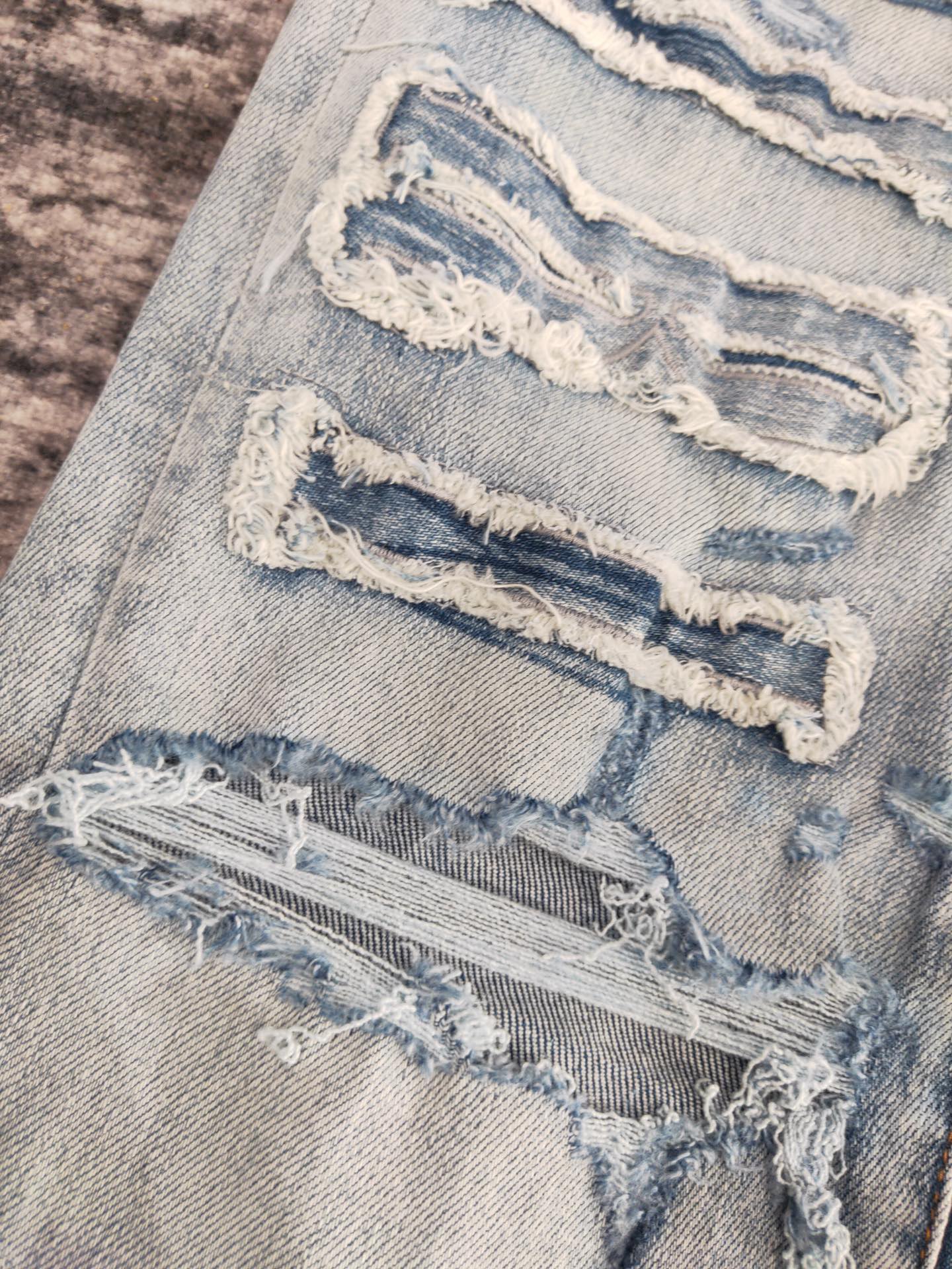 

FALECTION MENS 21SS AMIMIKE JEANS DISTRESSED RIPPED LOGO EMBROIDERED jeans blue 05