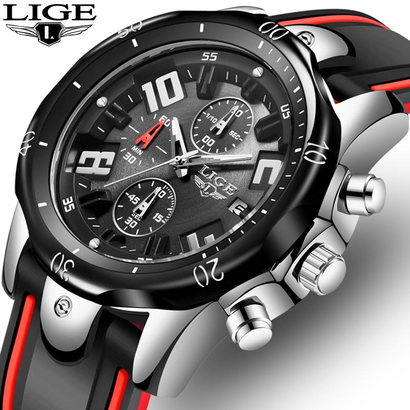 

Wristwatches 2021 Men Watch LIGE Watches For Mens Top Wristwatch Clock Drop Man Chronograph+Box, Slivery;brown