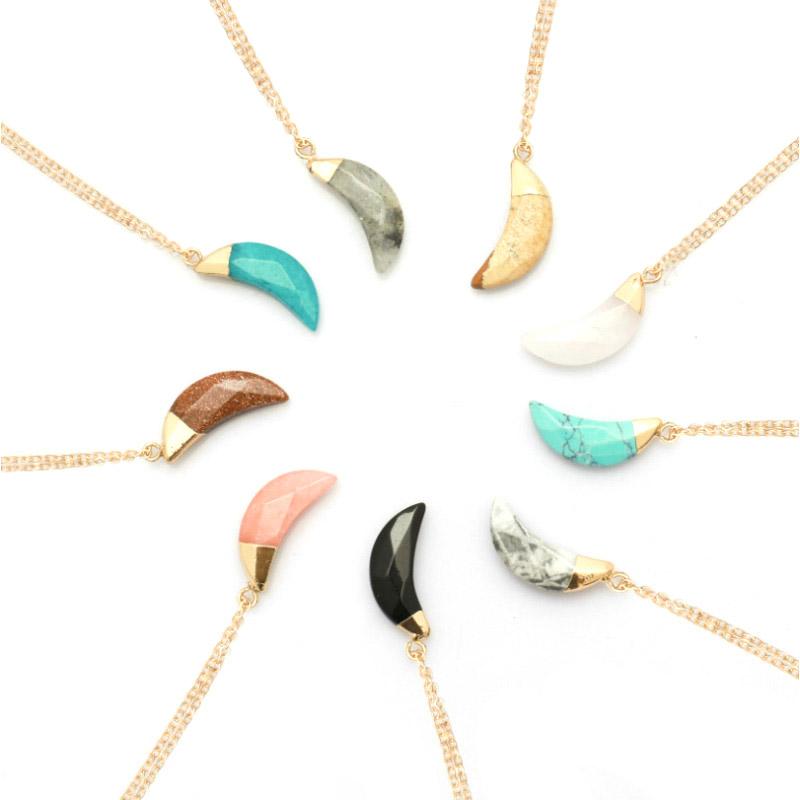 

Pendant Necklaces Multi Color Natural Stone Moon Necklace Raw Crystal