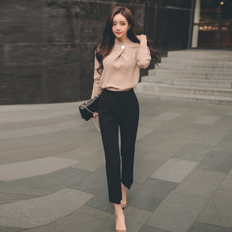 

ZAWFL High Quality Summer women 2 pieces Set blouse shirt suit + wide leg Pants OL office lady working slim sets 210525, Trousers