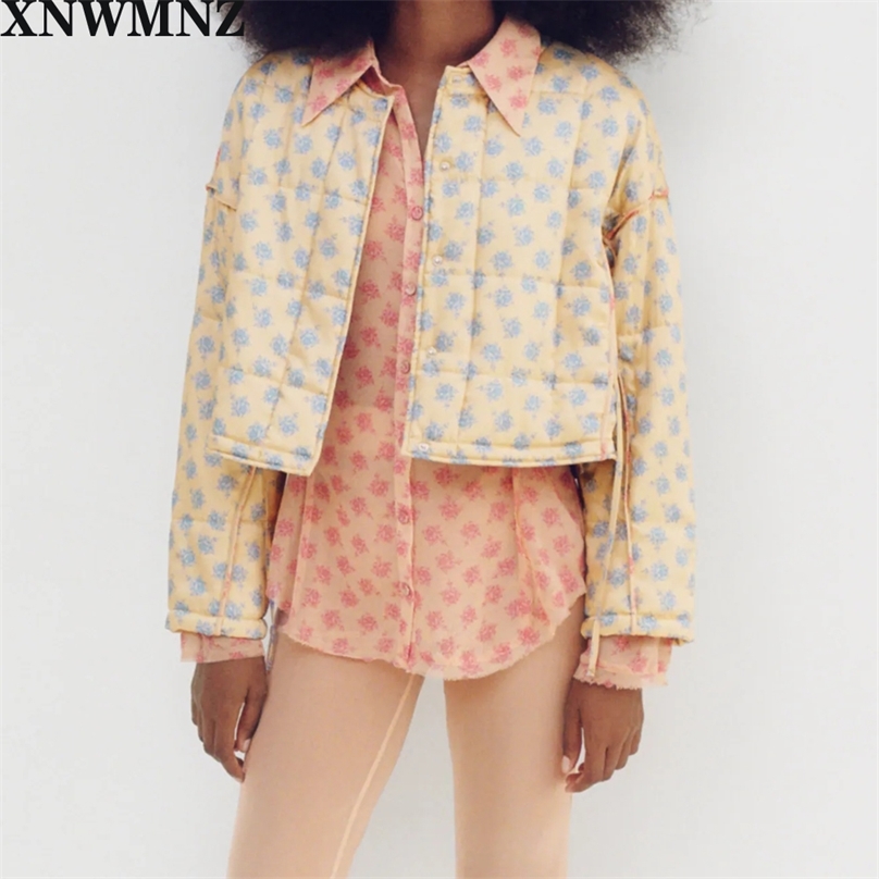 

Women Fashion Printed Loose Parkas Jacket Coat Vintage Long Sleeve Side Drawstring Female Outerwear Chic Tops 210520, Yellow