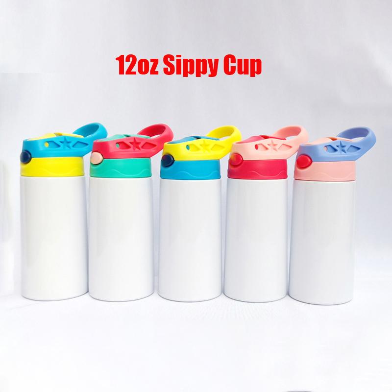 

12oz bottle Sippy Cup Straight Blank Sublimation Tumbler Stainless Steel Mug Double Wall Vacuum Insulated Water Sports Home Travel For Kids, Multi-color