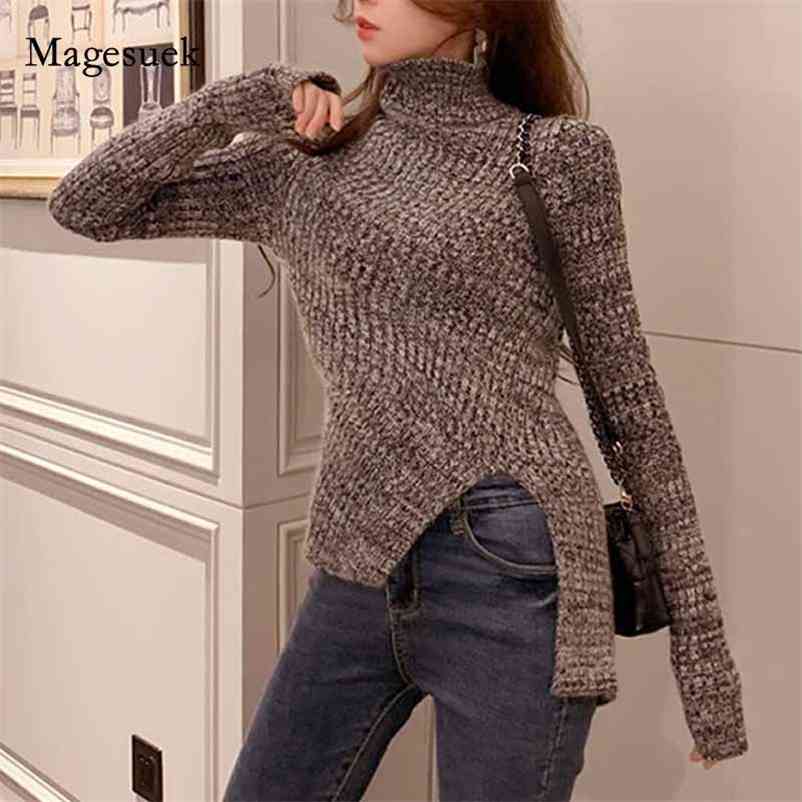 

Vintage Gray Knitted Sweaters Fashion Autumn Winter Clothes Women Korean Long Sleeve Slim Women' Turtleneck Pullover 11029 210518