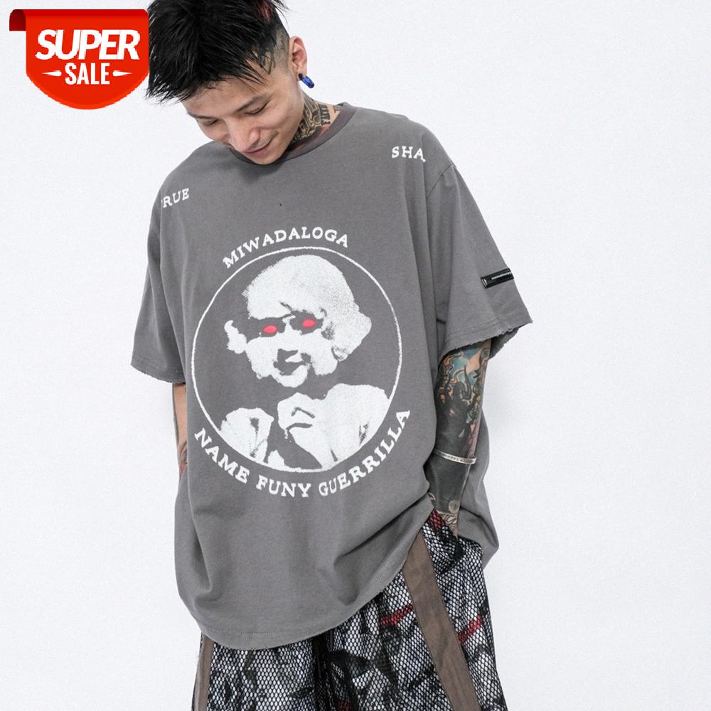 

Funeral spoof character printed short-sleeved T-shirt men's loose half-sleeved dark wind round neck five-point sleeves #Ud7Y, White;black