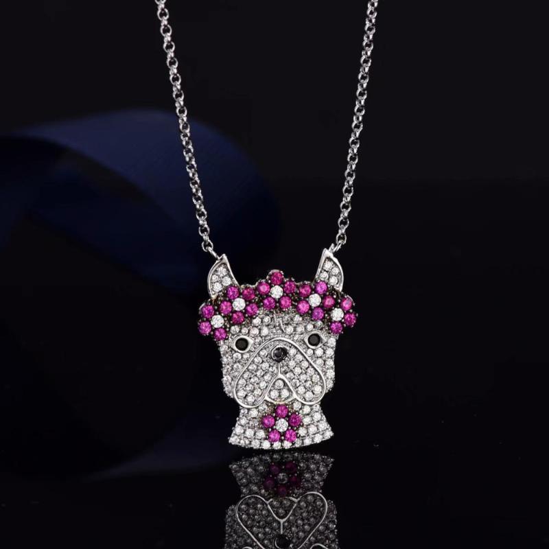 

Pendant Necklaces 2021 Morocco 925 Sterling Silver Rose Red Plum Animal Dog Necklace Crystal Cute Girl Lady Gift