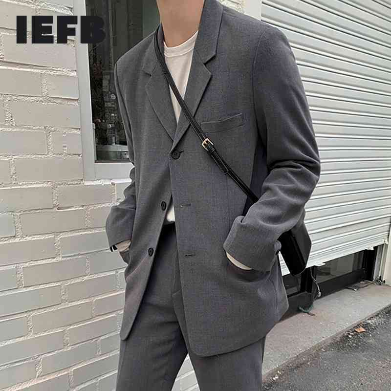 

IEFB men's clothing grey suit coat autumn Korean trendy blazers handsome loose single breasted causal clothes gray 9Y4304 210524
