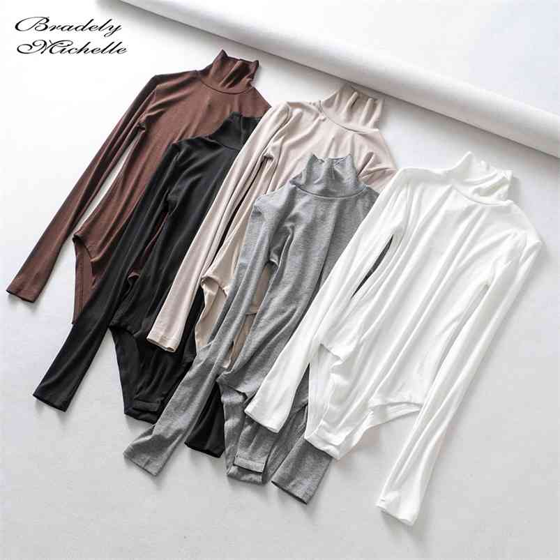 

BRADELY MICHELLE autumn casual high-neck long-sleeve knitted bodysuit fashion solid jumpsuits 210720, Pink