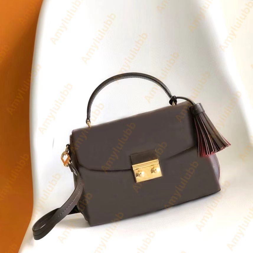 

Bags luxury designer bags croisette women handbag messenger shoulder bag damier macrame flap plaid tassel handel fashion satchel lady presbyopic package M41581, Brown flower dark red inside