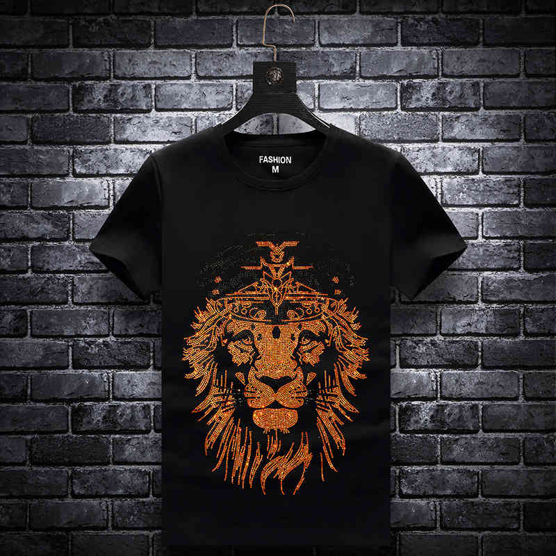 

fashion t shirt summer short sleeve drilling lion brand youth large modal men's leisure, White;black