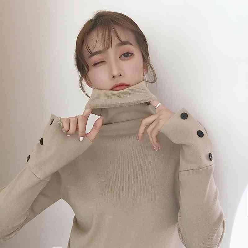 

Banulin Women Sweater casual solid turtleneck female pullover full sleeve warm soft spring autumn winter knitted cotton 210603, White