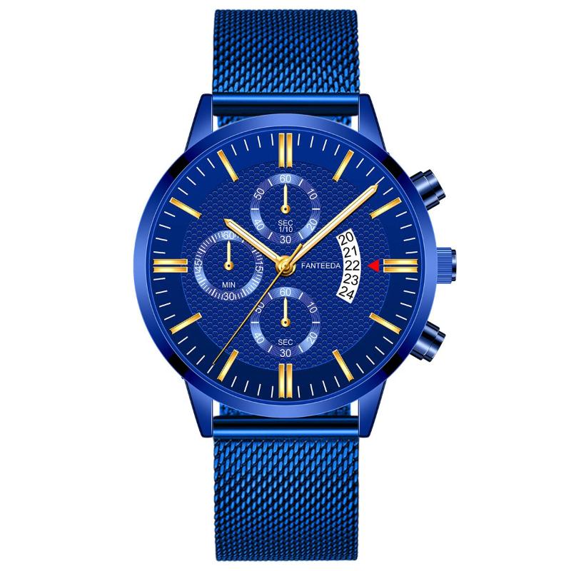 

Wristwatches Relogio Masculino 2021 Fashion Mens Business Watches Luxury Men Stainless Steel Mesh Band Analog Calendar Quartz Wrist Watch