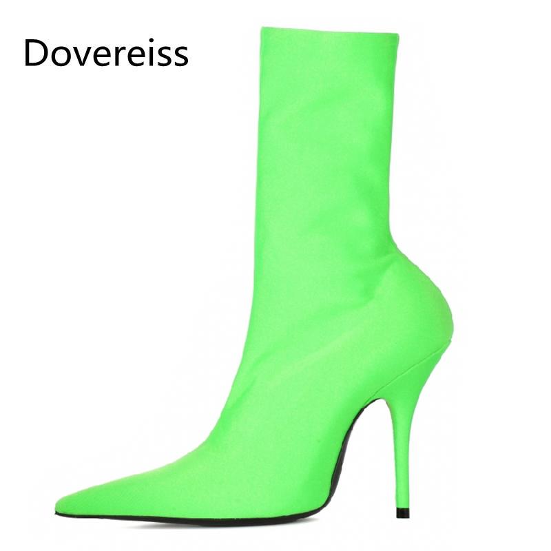 

Boots Dovereiss Fashion Women's Shoes Winter Pointed Toe Stilettos Heels Concise Slip On Elegant Pure Color Ankle 34-48, Black