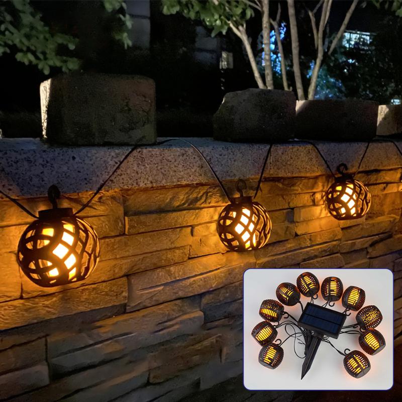 

Strings Solar String Light LED Outdoor Fairy Lights Waterproof Flickering Flame Lantern Hanging Lamp 8 Ball For Garden Wedding Garland