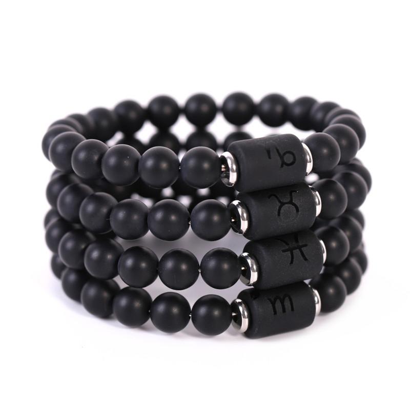 

Link, Chain Black Stone Beads 12 Constellation Couple Bracelet Men Bracelets For Women Pulseras Moda Masculina Hombre Man Mens Jewellery
