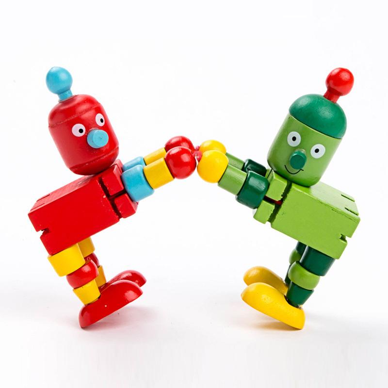 

Funny Wooden Blocks Puppets Robot Doll Building Block Montessori Toys For Children Action Figure Toy Flexible Joints Kids Gift
