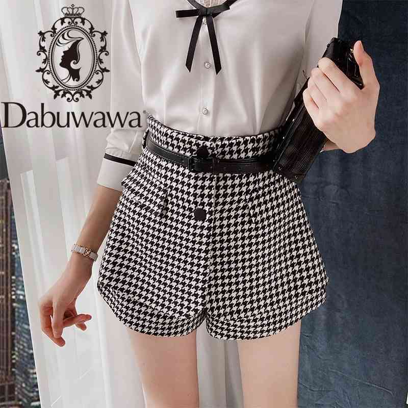 

Dabuwawa Elegant Houndstooth Shorts Skirts Women Belt Button Autumn Winter High Waist A-Line Plaid Shorts Female DT1DQK002 210520, Black