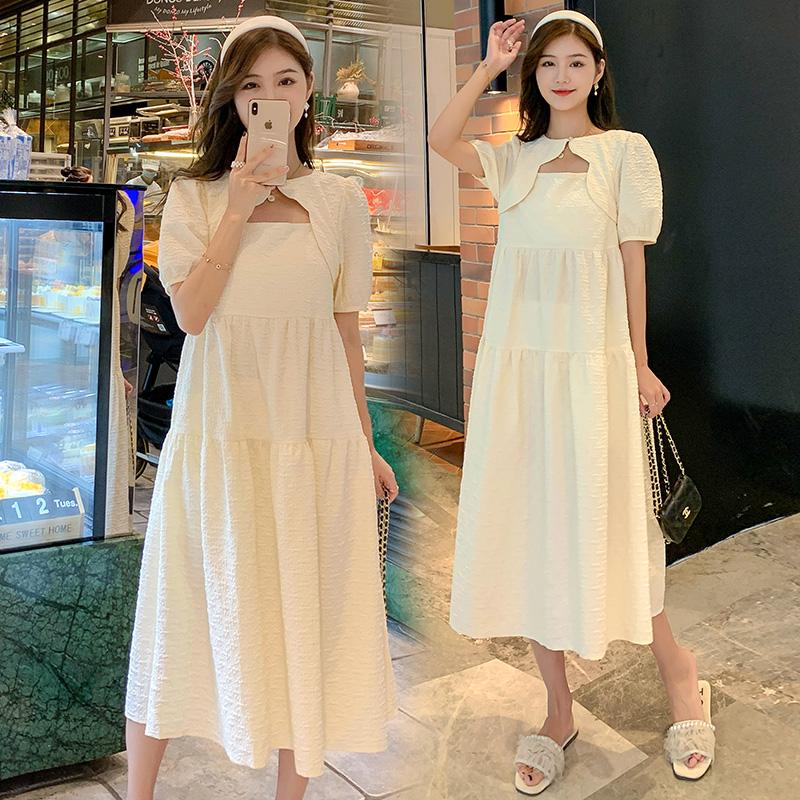 

Maternity Dresses 875# Dress Short Sleeve Solid Color Midi Plus Size Pregnancy Large Pregnant Woman Mom, As photo