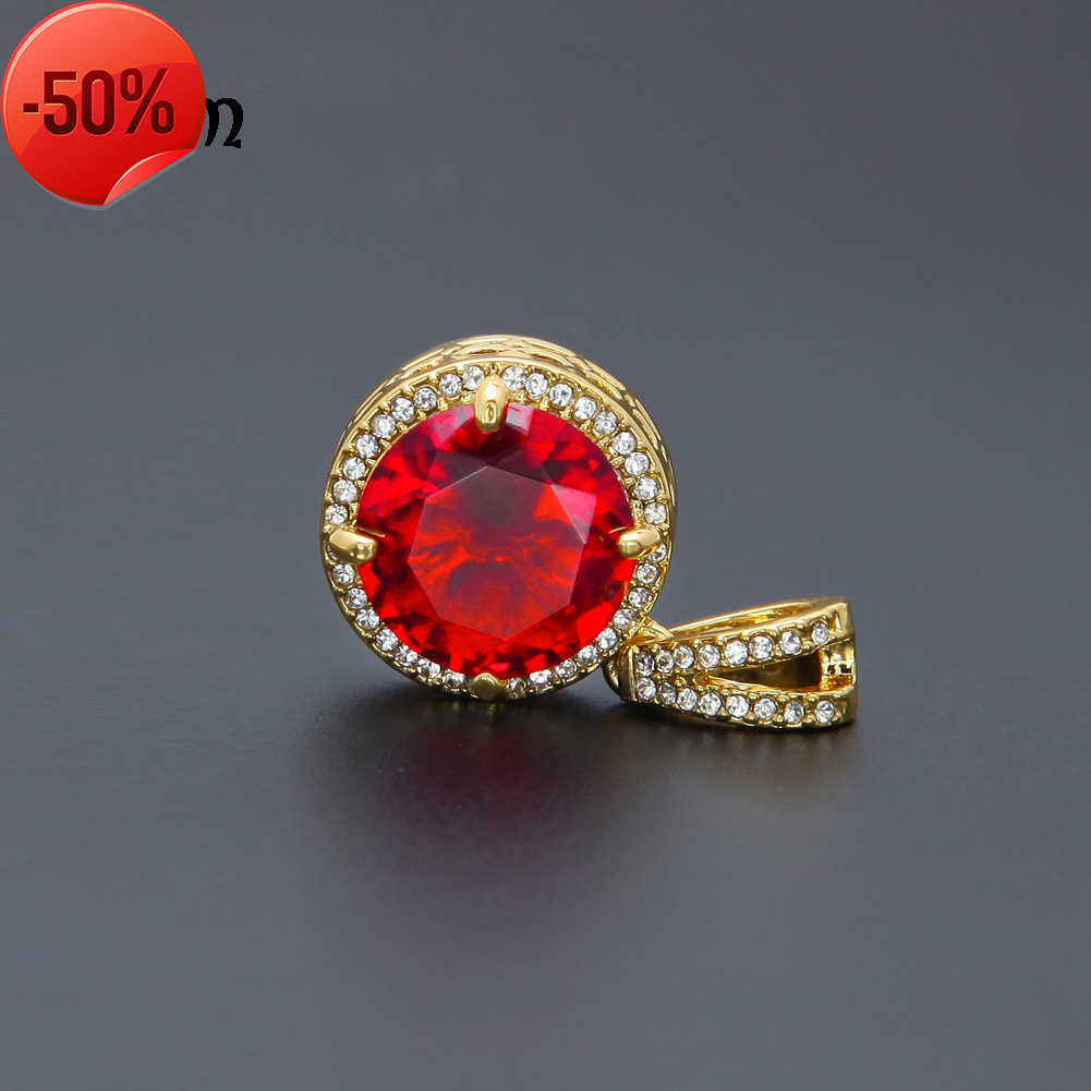

Hip hop men's Zircon Necklace round Mini Blue Black Red Diamond Pendant