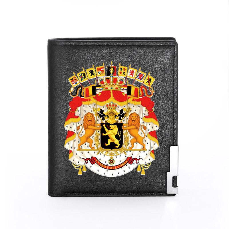 

Fashion The Kingdom Of Belgium Symbol Printing Leather Wallet Men Women Bifold Holder Short Purse Male Wallets, Red;black