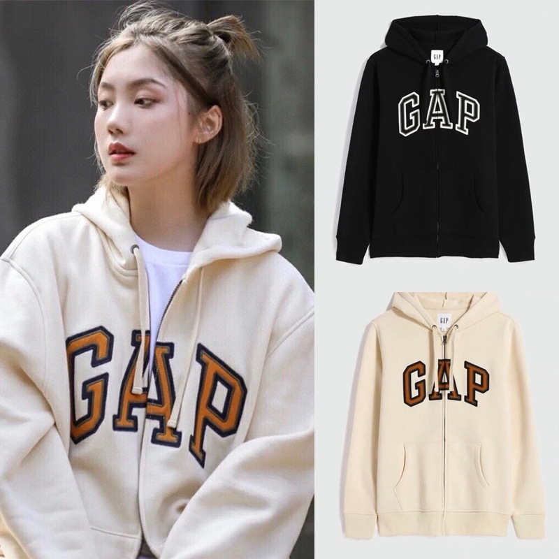 

Gap sweater men's and women's hooded embroidery zipper loose couple's clothing autumn winter fashion brand casual Plush cardigan coat, Black