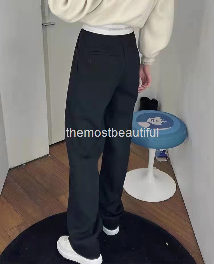 

Women's Pants & Capris 22 spring and summer aw King ribbon contrast color high waist leisure wide leg versatile thin lazy style pants women, Black