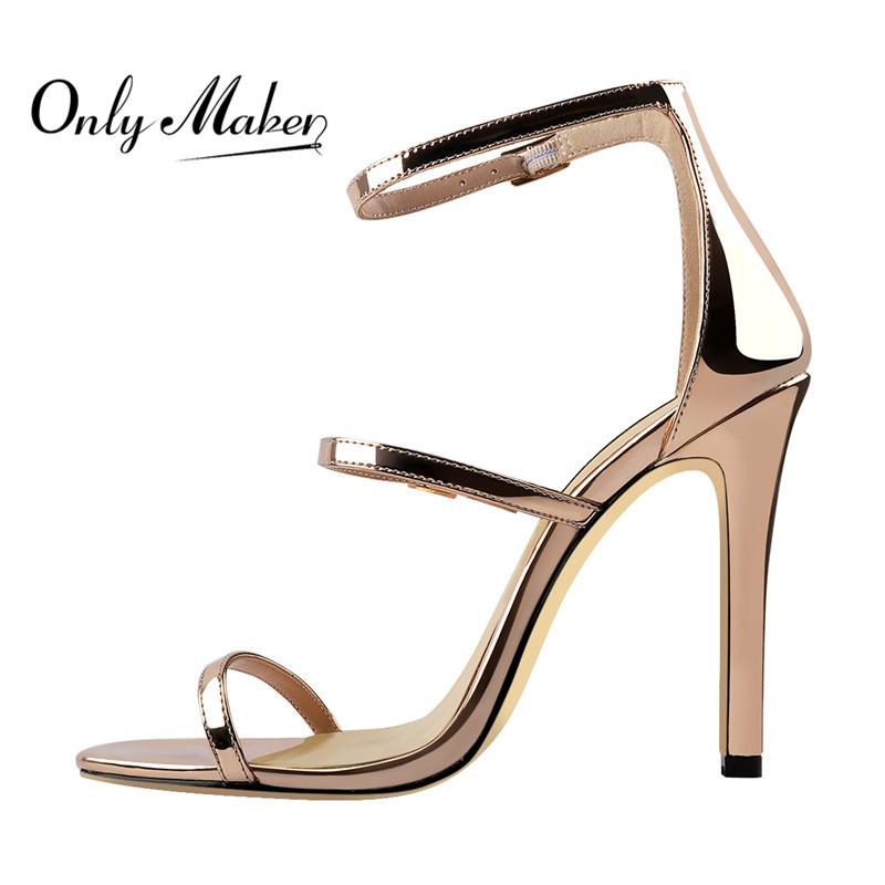 

Dress Shoes Onlymaker Women's Ankle Strap Stiletto Open Toe Sandals Gold And Silver Wedding Large Size Party Wending, Black