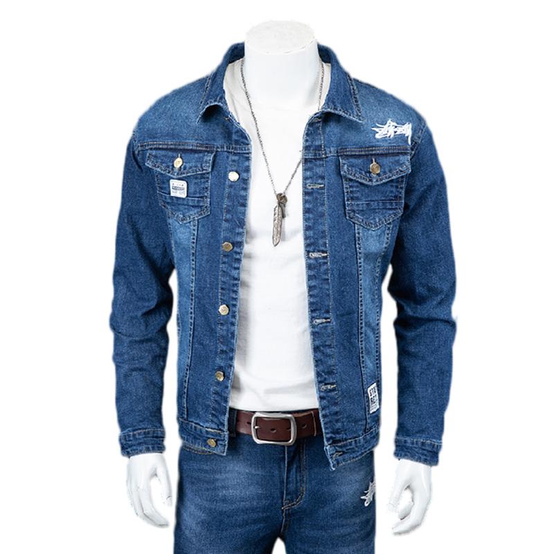 

Men' Tracksuits AIRGRACIAS Two-Piece Suit Man Denim Jacket Jeans Trendy Fashion All-Match Letter Print Embroidery Slim Stretch Asian Size