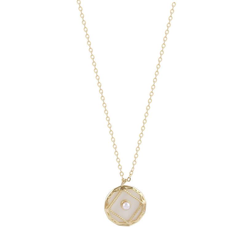 

Chains 2022 Fashion Elegant Round Disc Shell Charm Necklace Clavicle Chain Pearl Choker For Women Jewelry, Silver