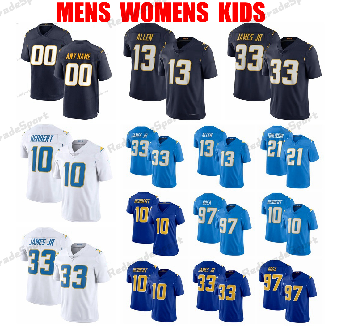 

Mens 10 Justin Herbert 97 Joey Bosa Football Jerseys 33 Derwin James JR 13 Keenan Allen WOMENS Austin Ekeler 99 Jerry Tillery 21 LaDainian T, Black;red