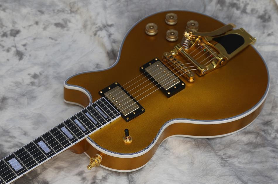 

Custom Shop Billy Gib 1957 Total Gold Electric Guitar Bigs Tremolo Bridge, Block Inlay, Golden Hardware