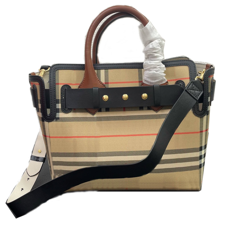 

Tote Bag Handbag Crossbody Purse Shopping Bags Fashion Canvas Tartan Rivet Decorative Real Leather Removable Shoulder Strap Patchwork Color, White