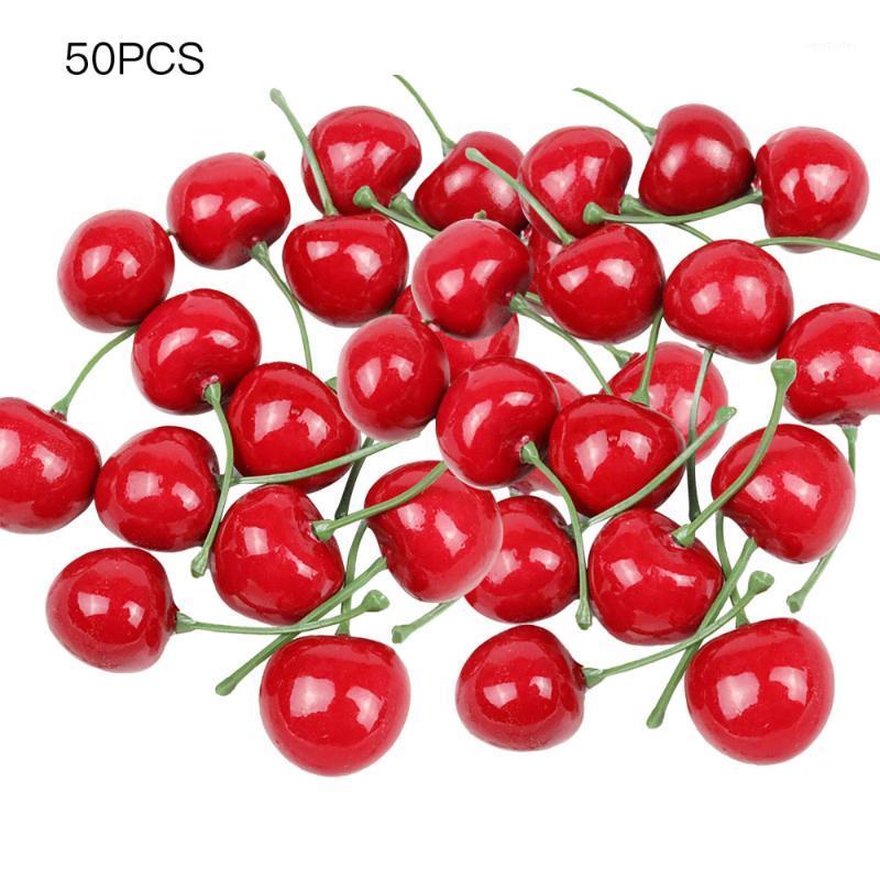 

Party Decoration Simulation Fake Flowers Foam Cherry Fruits Artificial Cherries 2.5cm Red Home 50PCS Props Lifelike For Wedding