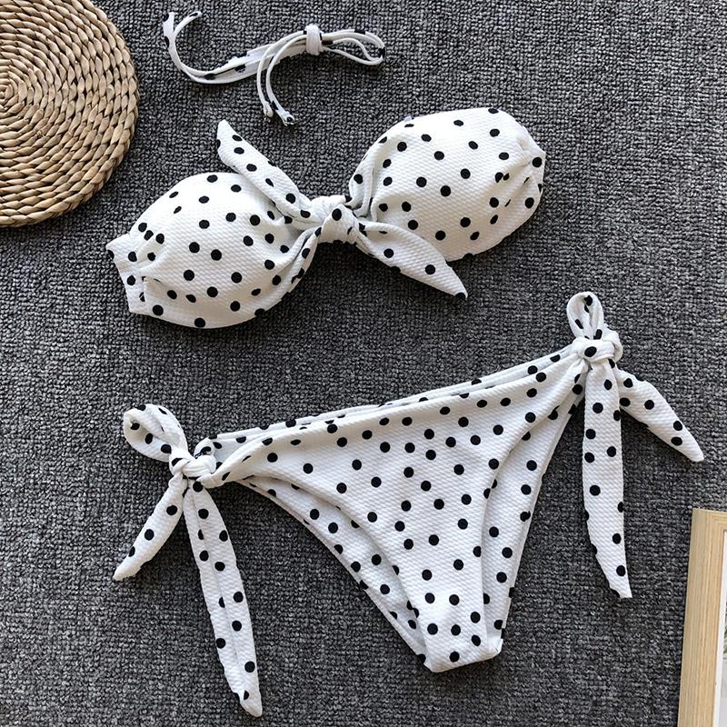 

Women's Swimwear Bowknot Swimsuit Women Bow Swimming Suit For Low Waist Thong 2021 Dot Printed Swimsuits, White black
