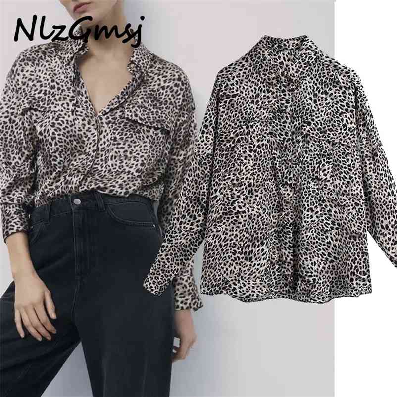 

Blouse Womens Long Sleeve Leopard Casual Satin Female Shirts Spring Summer High Street Tops 210628, As picture