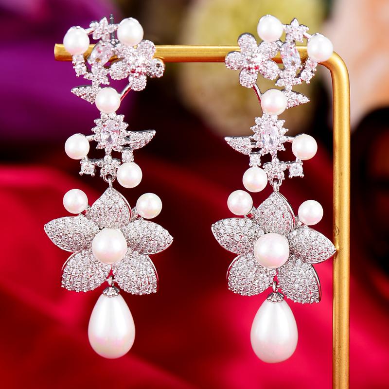 

Dangle & Chandelier GODKI Flower Earrings Luxury Boho Bohemian Imitation Pearl For Women Wedding Fashion Jewelry 2021